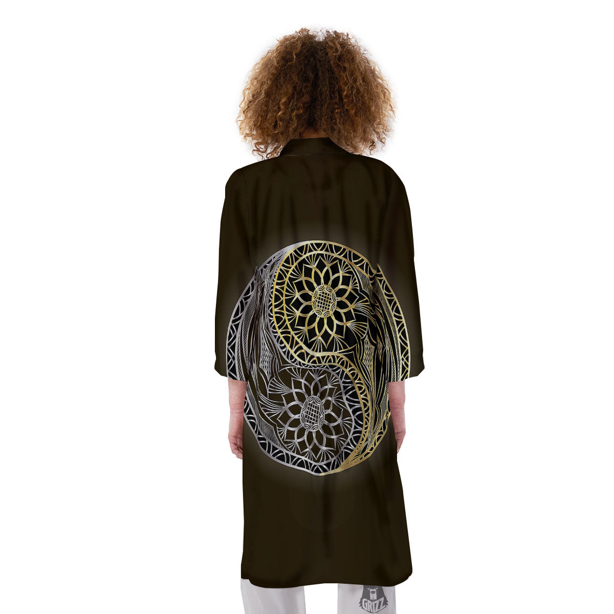 Yin Yang Flower Grey And Gold Print Kimono-grizzshop