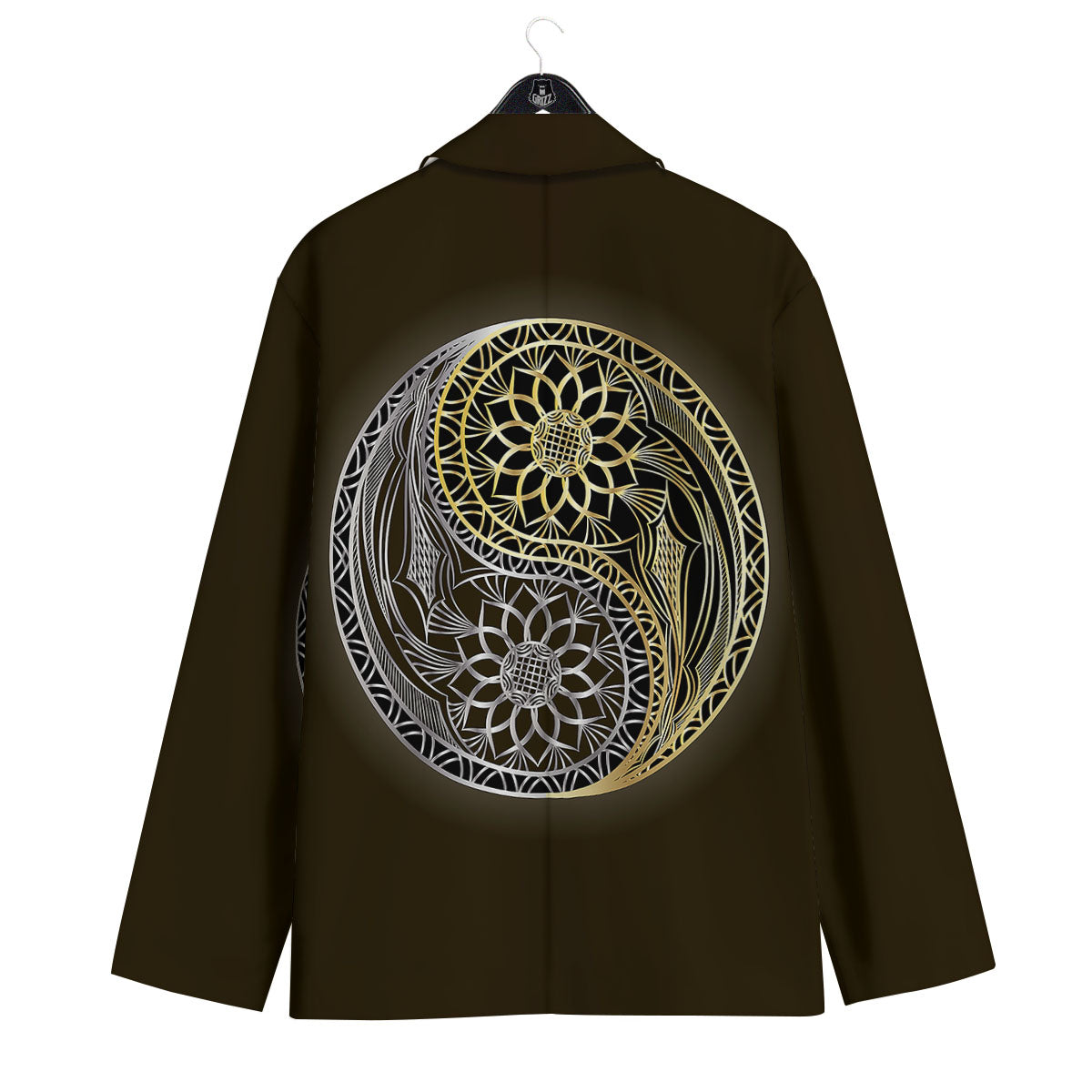Yin Yang Flower Grey And Gold Print Men's Sport Coat-grizzshop