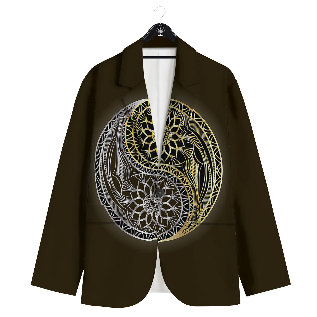 Yin Yang Flower Grey And Gold Print Men's Sport Coat-grizzshop
