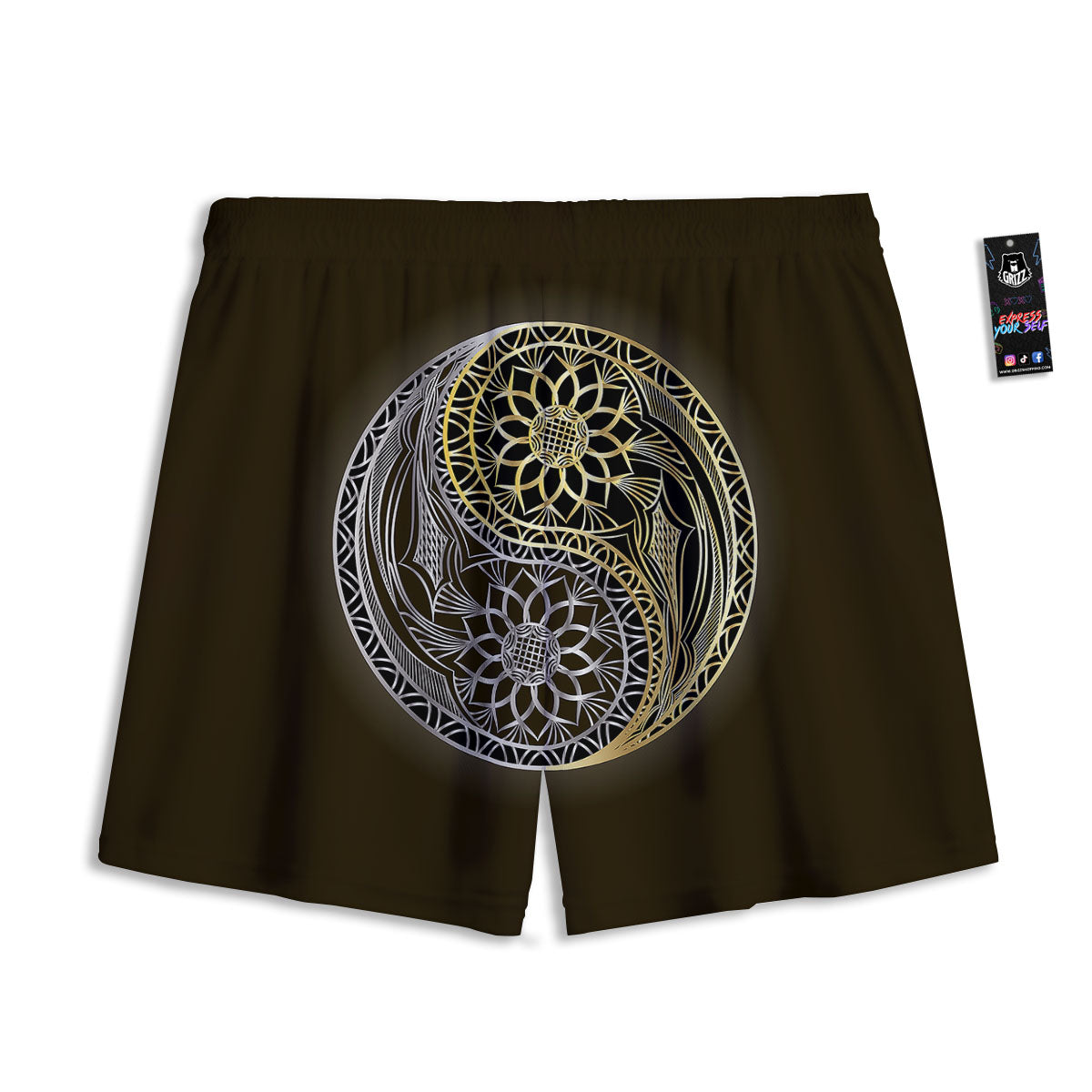 Yin Yang Flower Grey And Gold Print Mesh Shorts-grizzshop