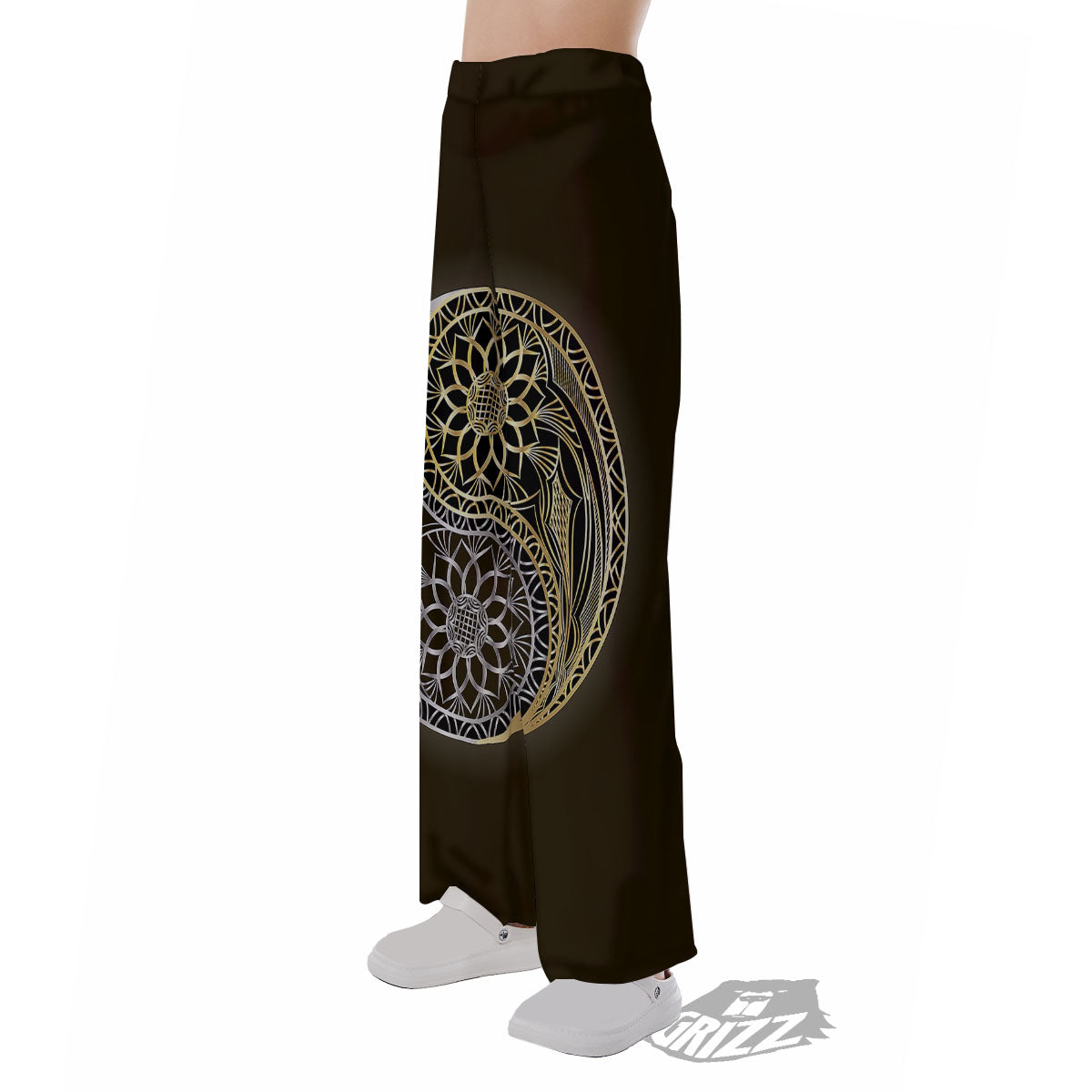 Yin Yang Flower Grey And Gold Print Pajama Pants-grizzshop