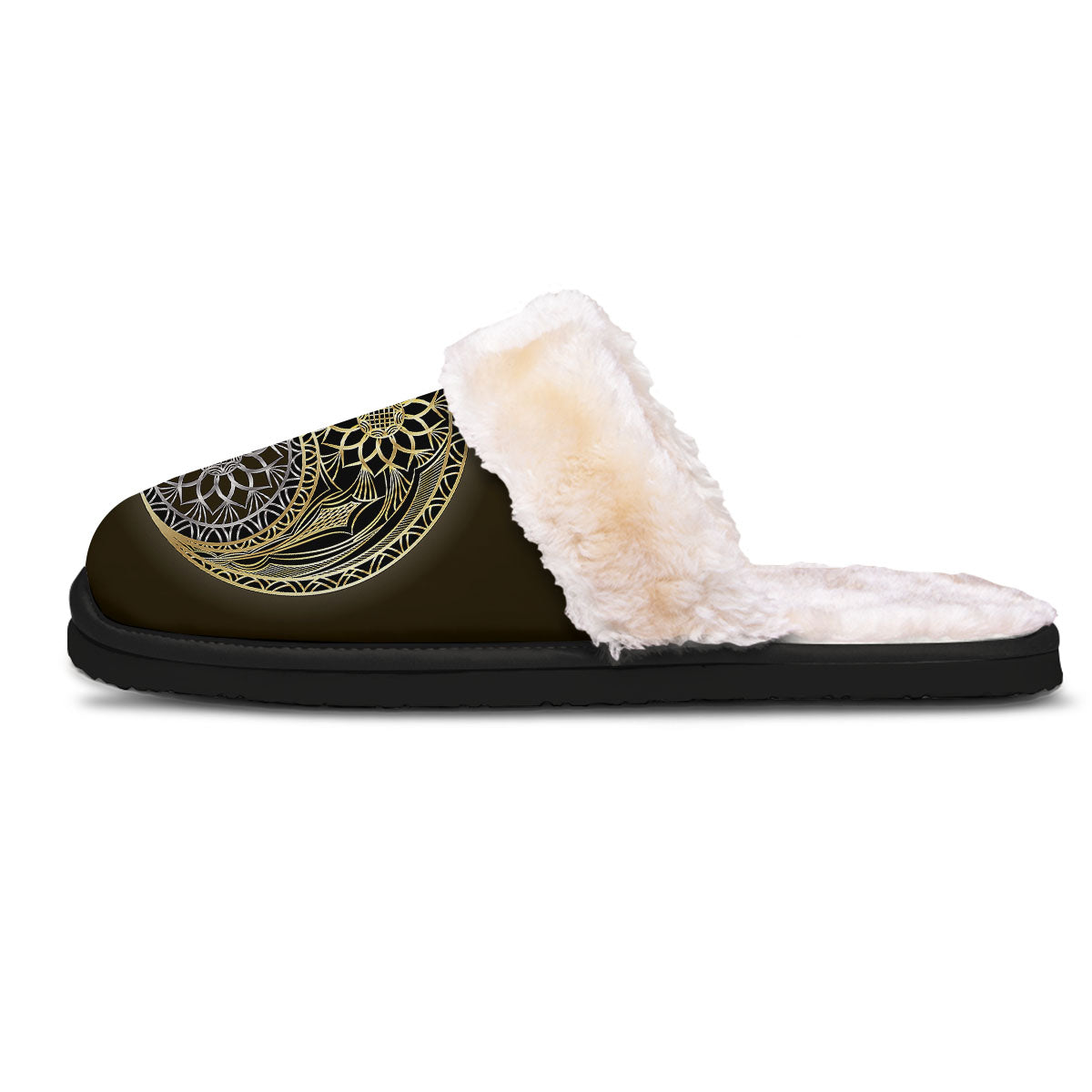 Yin Yang Flower Grey And Gold Print Slippers-grizzshop