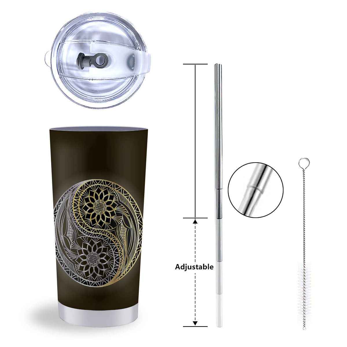 Yin Yang Flower Grey And Gold Print Tumbler-grizzshop