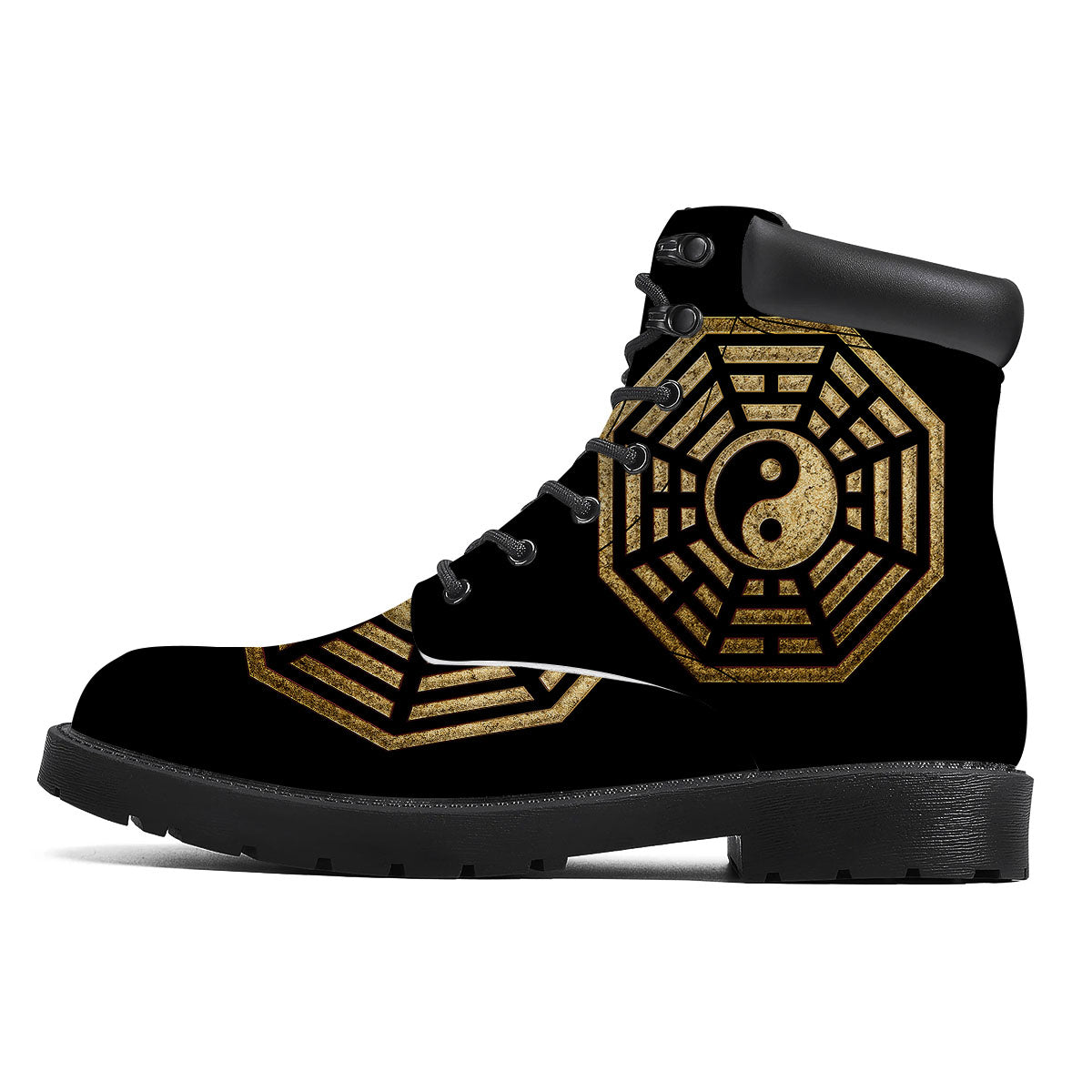 Yin Yang Gold Bagua Print Boots-grizzshop