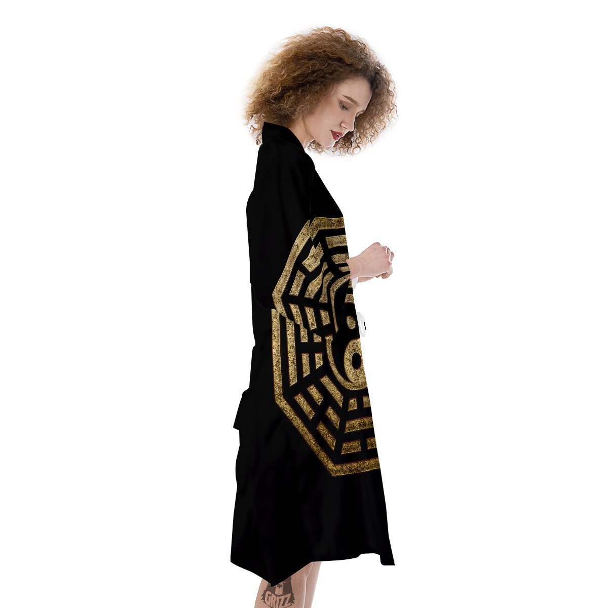 Yin Yang Gold Bagua Print Kimono-grizzshop