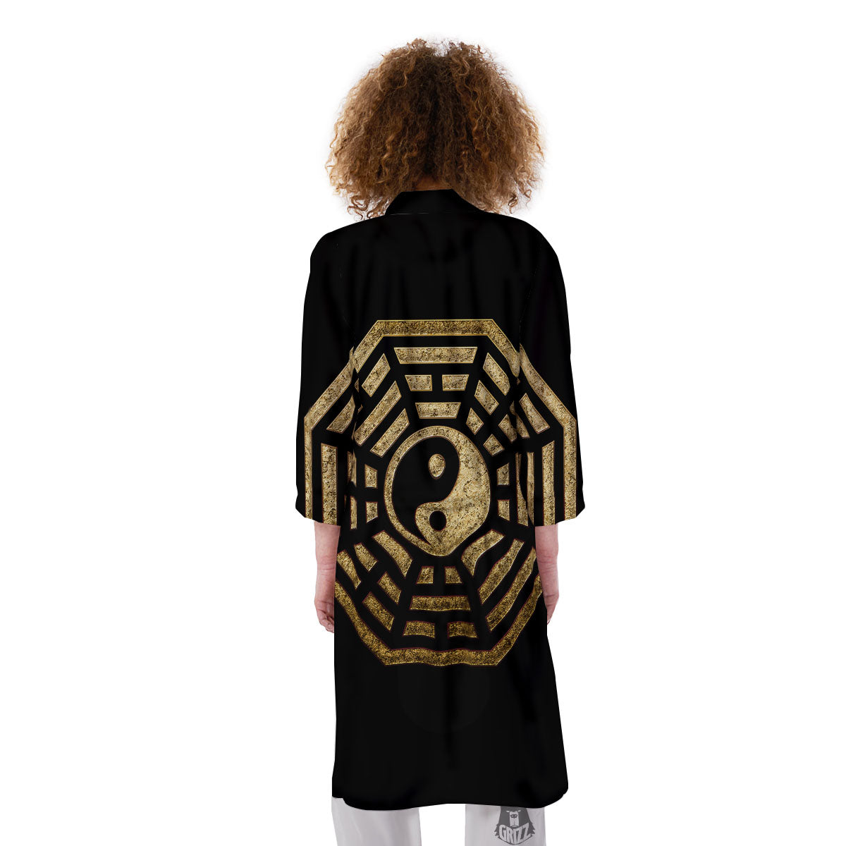 Yin Yang Gold Bagua Print Kimono-grizzshop
