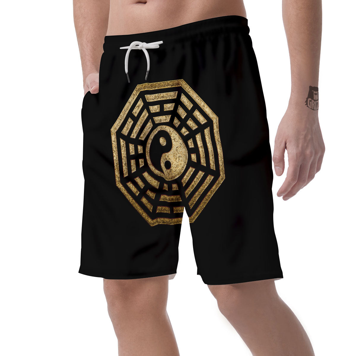 Yin Yang Gold Bagua Print Men's Shorts-grizzshop