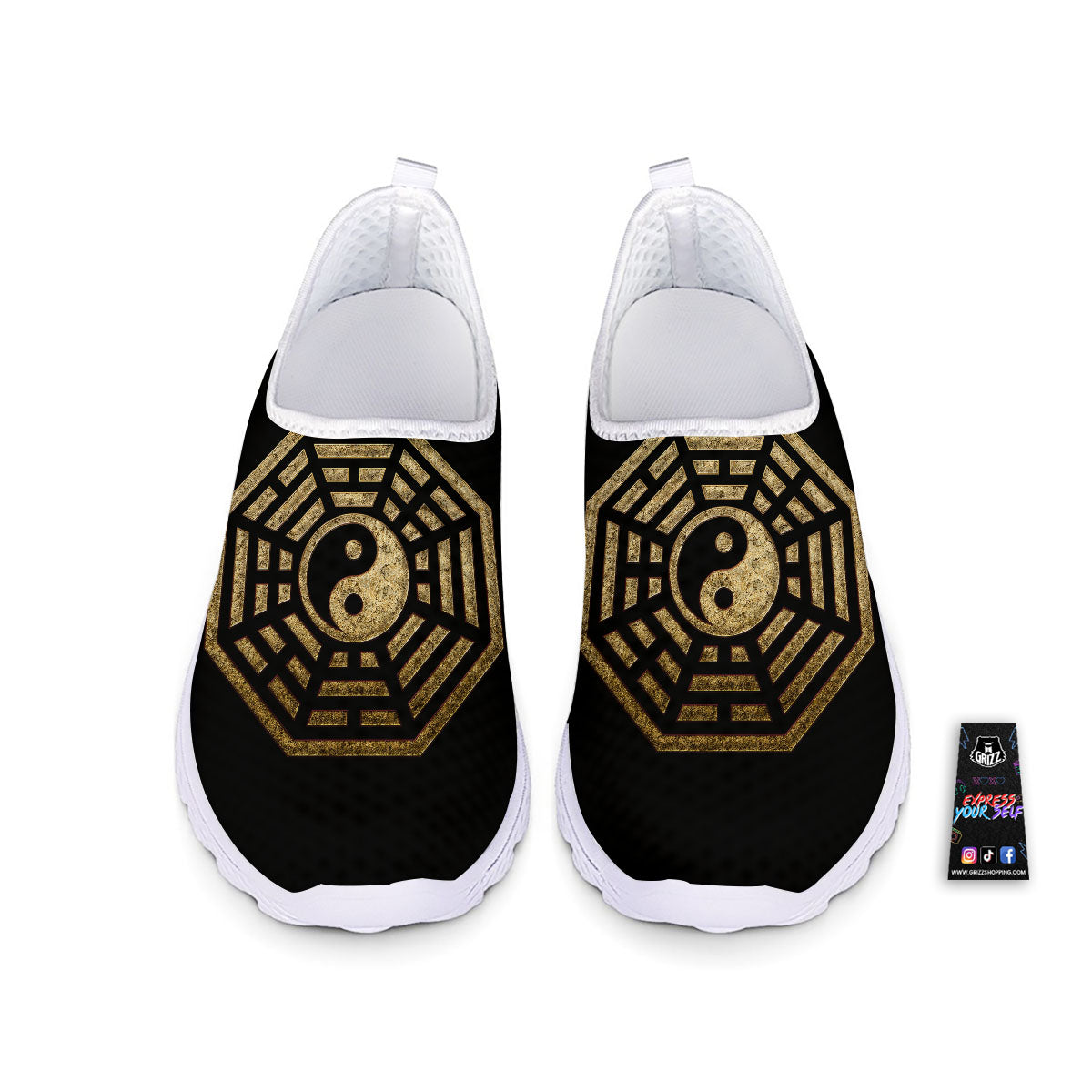 Yin Yang Gold Bagua Print Nurse Shoes-grizzshop