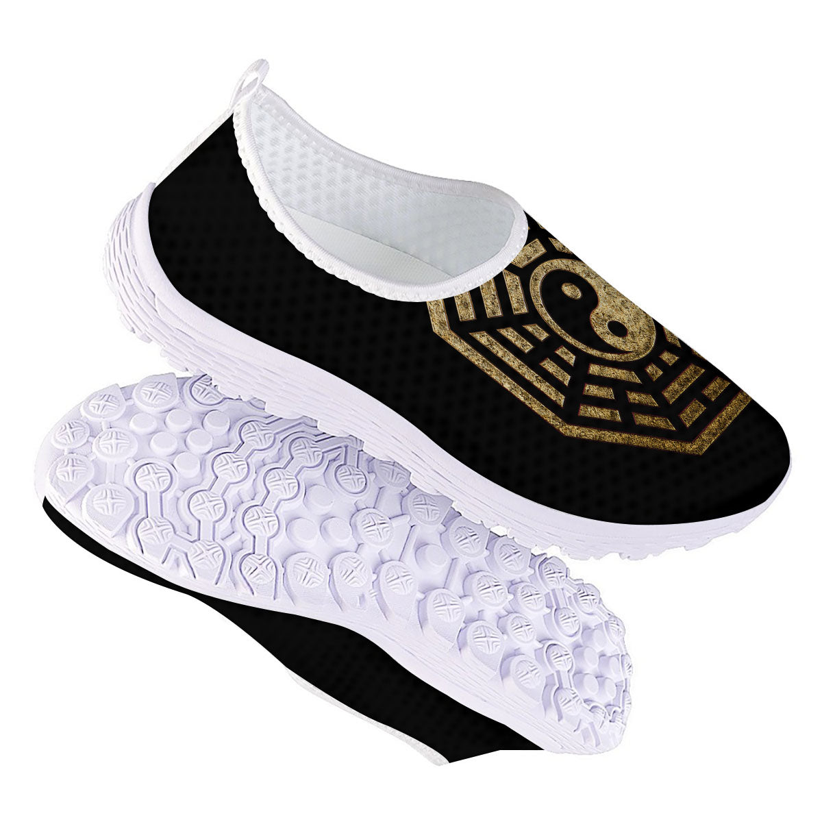 Yin Yang Gold Bagua Print Nurse Shoes-grizzshop