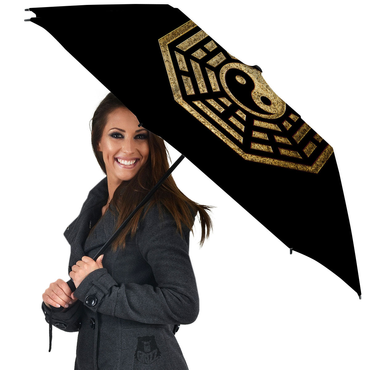 Yin Yang Gold Bagua Print Umbrella-grizzshop