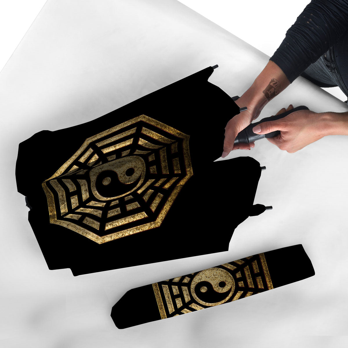 Yin Yang Gold Bagua Print Umbrella-grizzshop