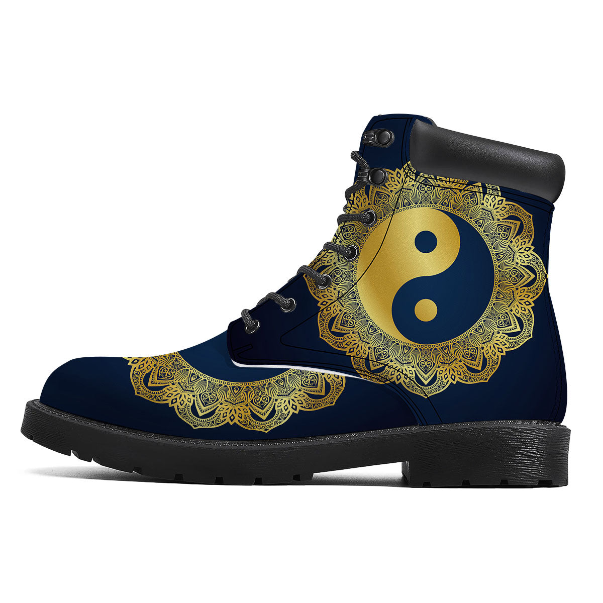 Yin Yang Gold Mandala Print Boots-grizzshop