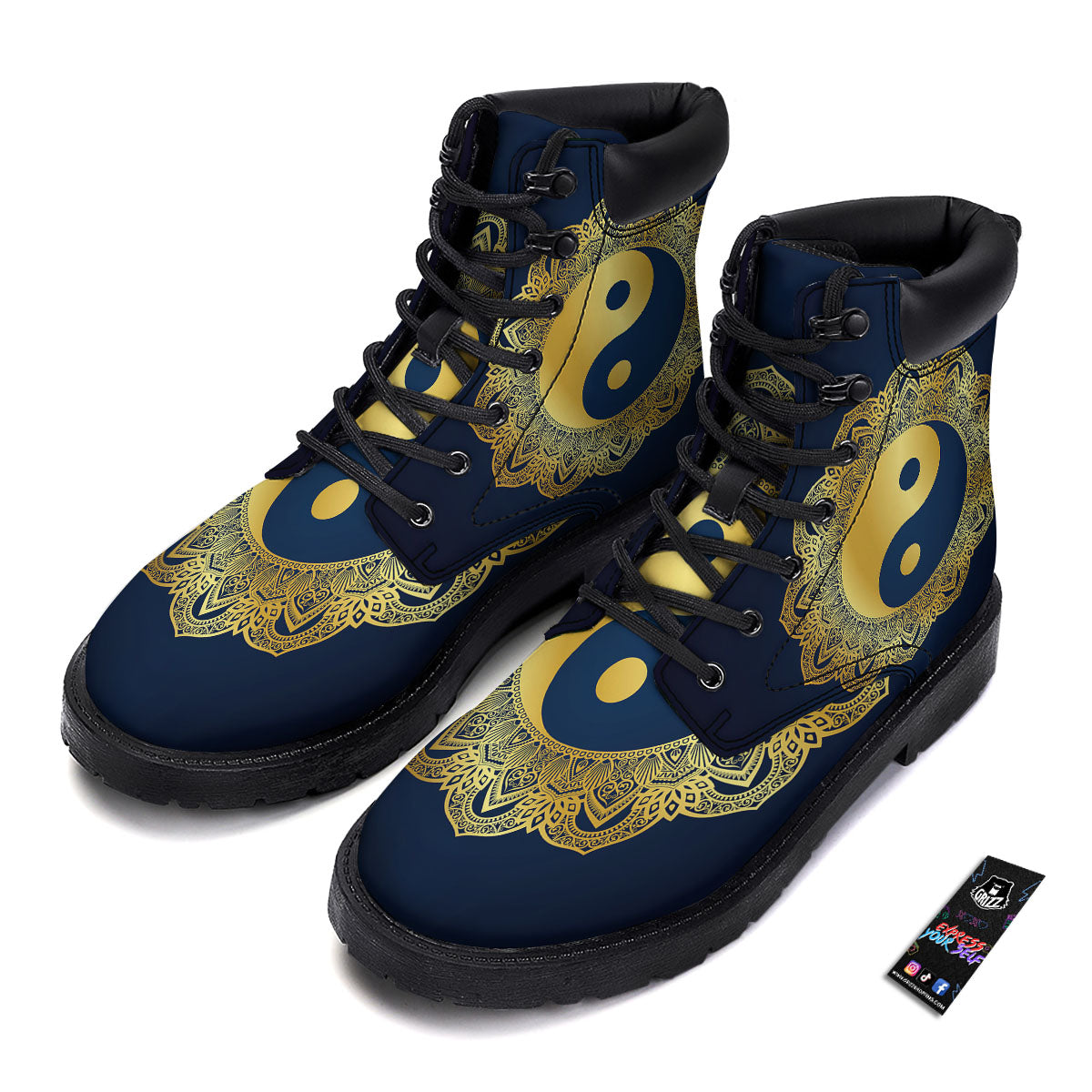 Yin Yang Gold Mandala Print Boots-grizzshop
