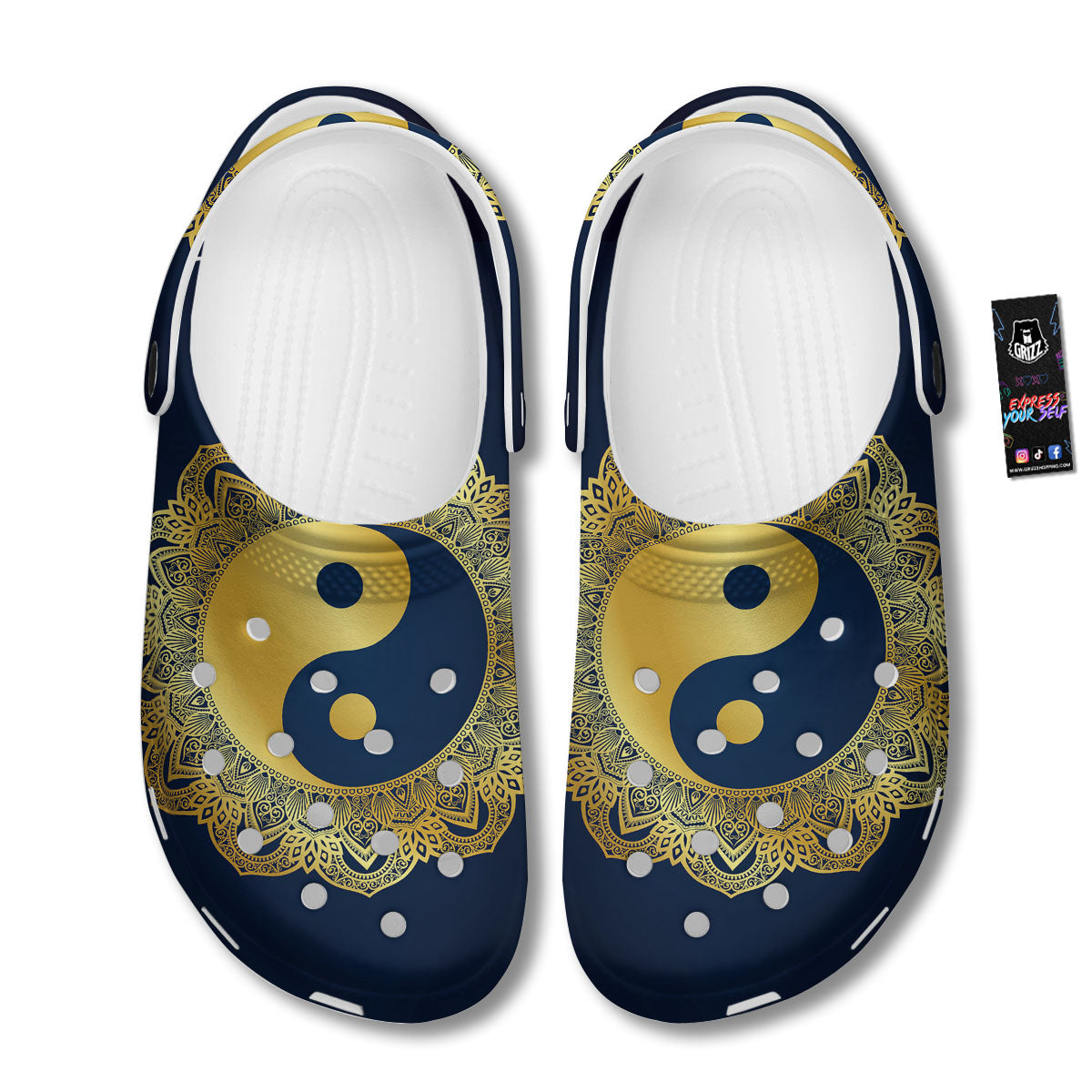 Yin Yang Gold Mandala Print Clog-grizzshop