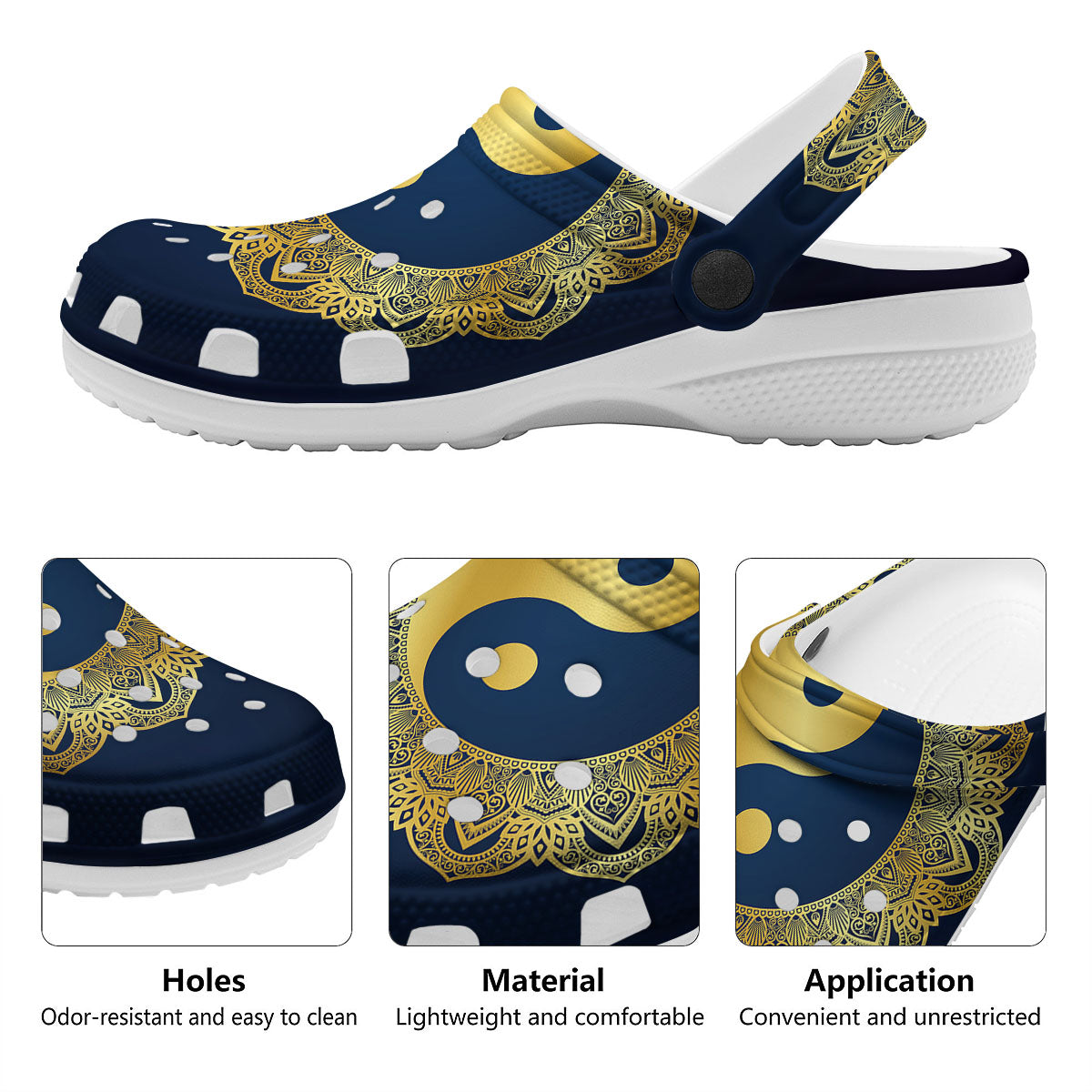 Yin Yang Gold Mandala Print Clog-grizzshop