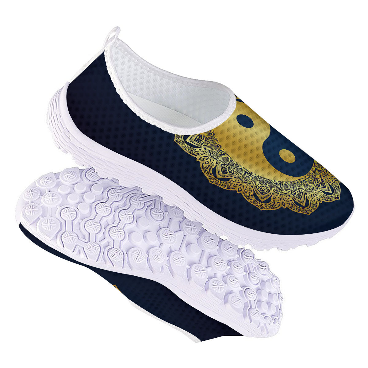 Yin Yang Gold Mandala Print Nurse Shoes-grizzshop