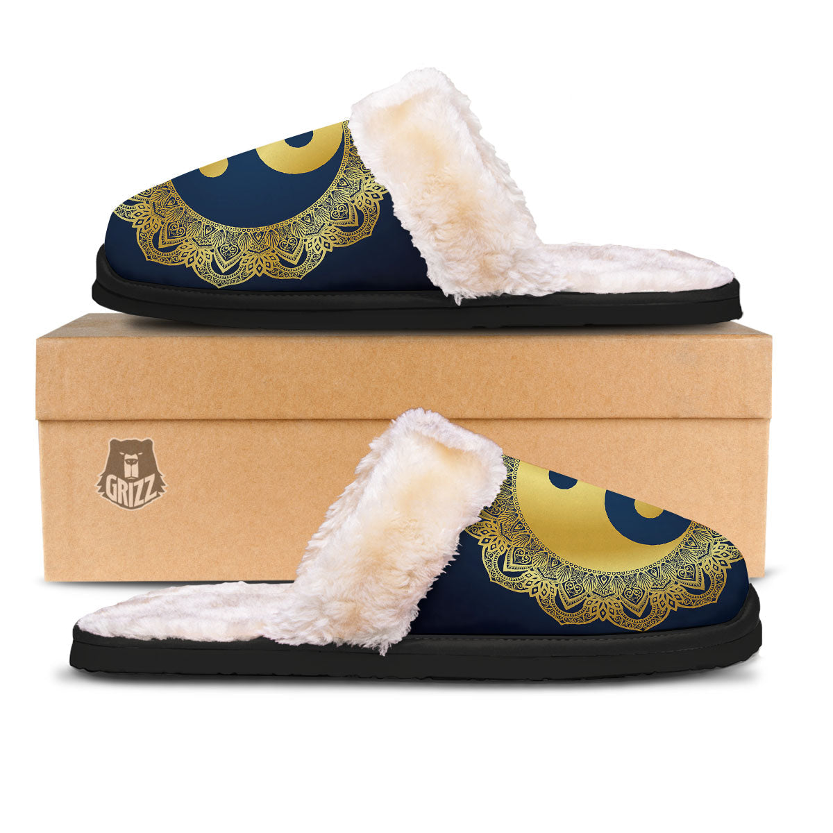 Yin Yang Gold Mandala Print Slippers-grizzshop