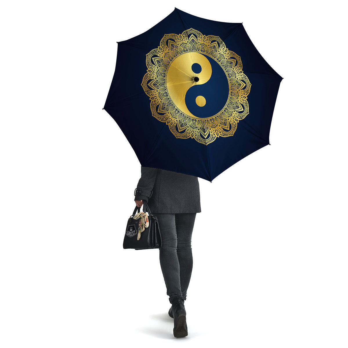 Yin Yang Gold Mandala Print Umbrella-grizzshop