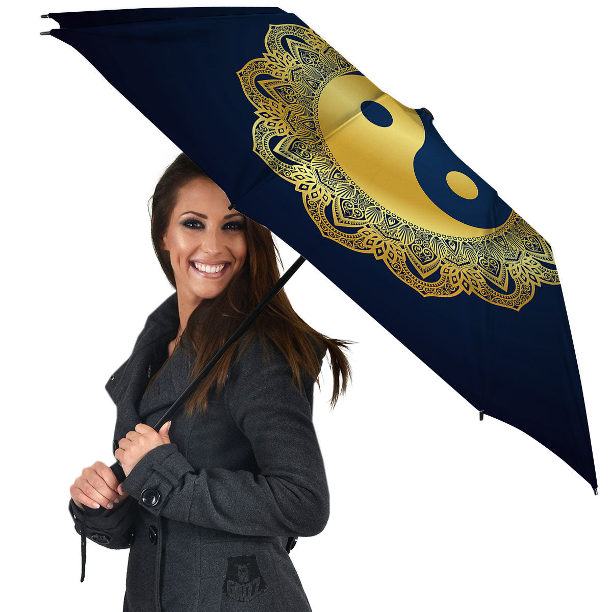 Yin Yang Gold Mandala Print Umbrella-grizzshop