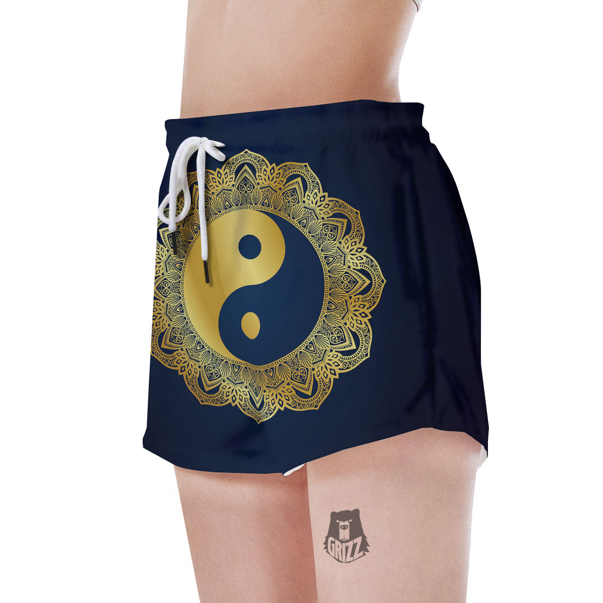 Yin Yang Gold Mandala Print Women's Shorts-grizzshop