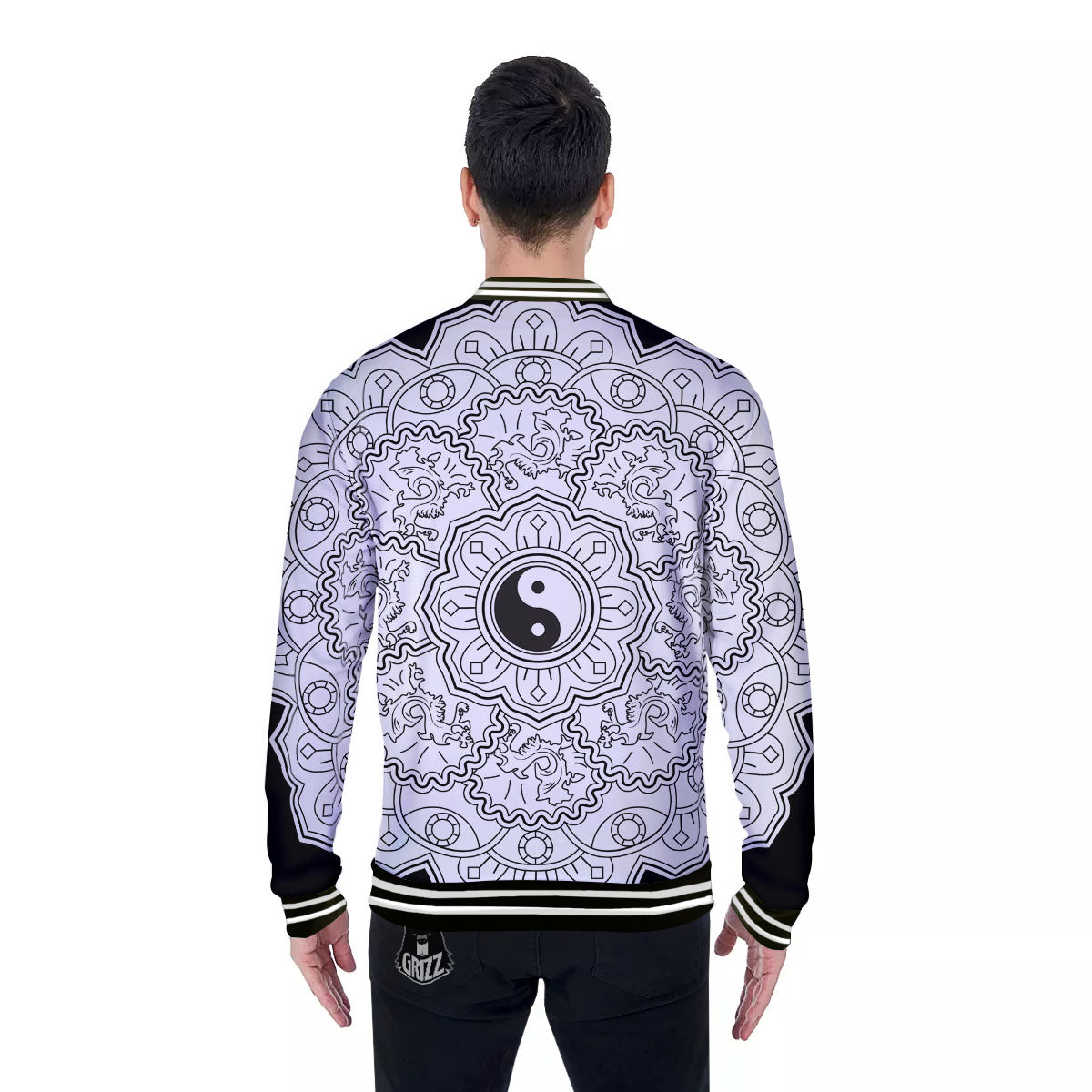 Yin Yang Mandala White And Black Print Baseball Jacket-grizzshop