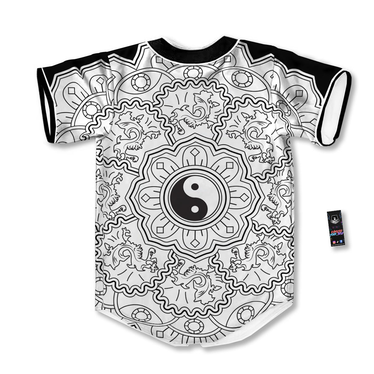 Yin Yang Mandala White And Black Print Baseball Jersey-grizzshop