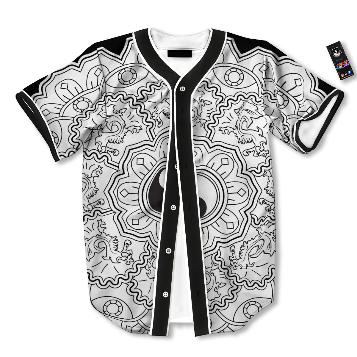 Yin Yang Mandala White And Black Print Baseball Jersey-grizzshop