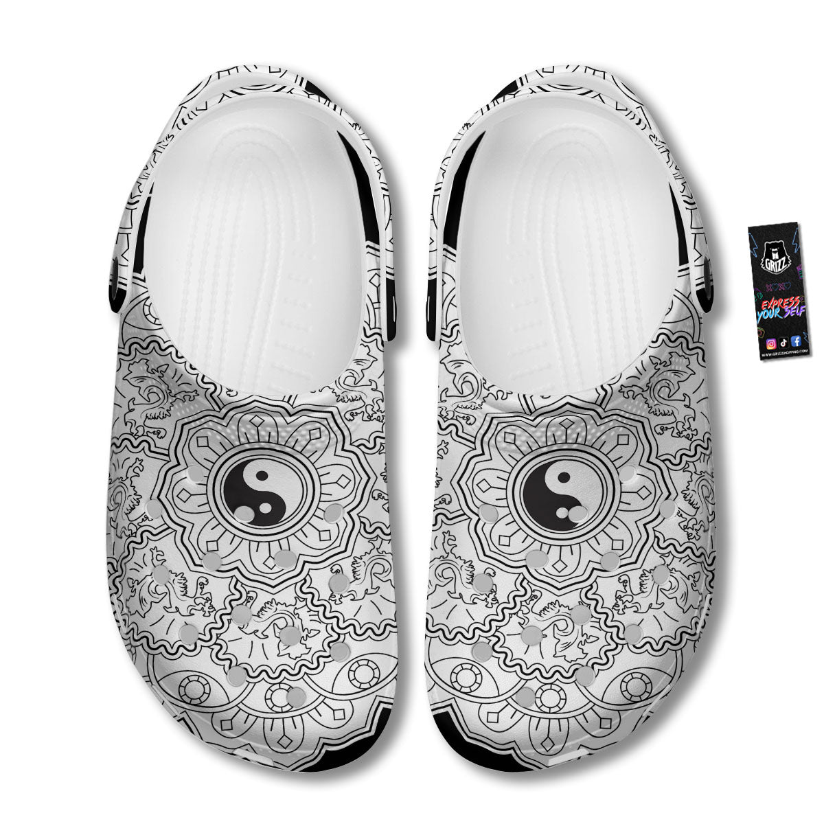 Yin Yang Mandala White And Black Print Clog-grizzshop