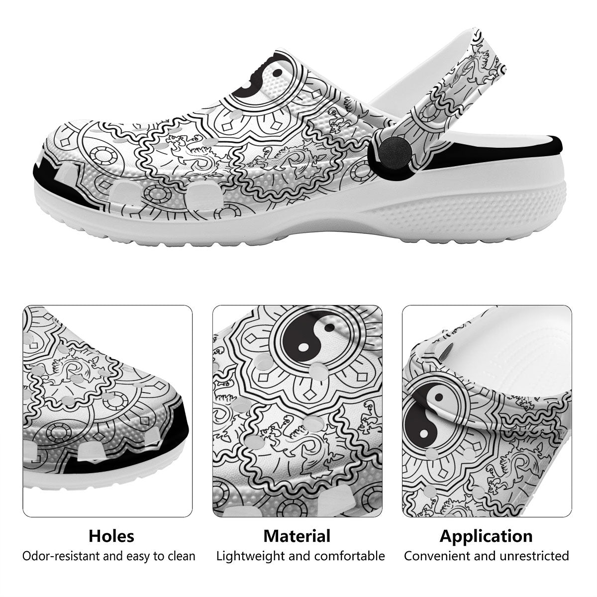Yin Yang Mandala White And Black Print Clog-grizzshop