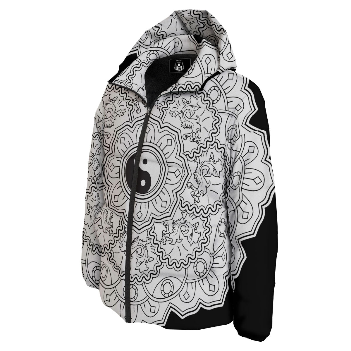Yin Yang Mandala White And Black Print Down Jacket-grizzshop
