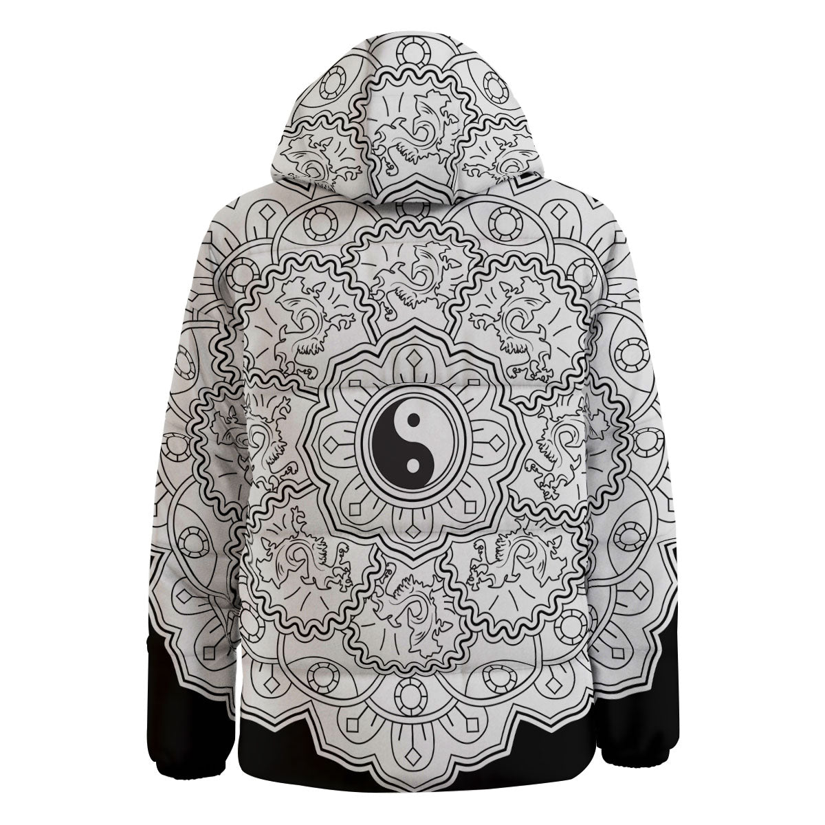 Yin Yang Mandala White And Black Print Down Jacket-grizzshop