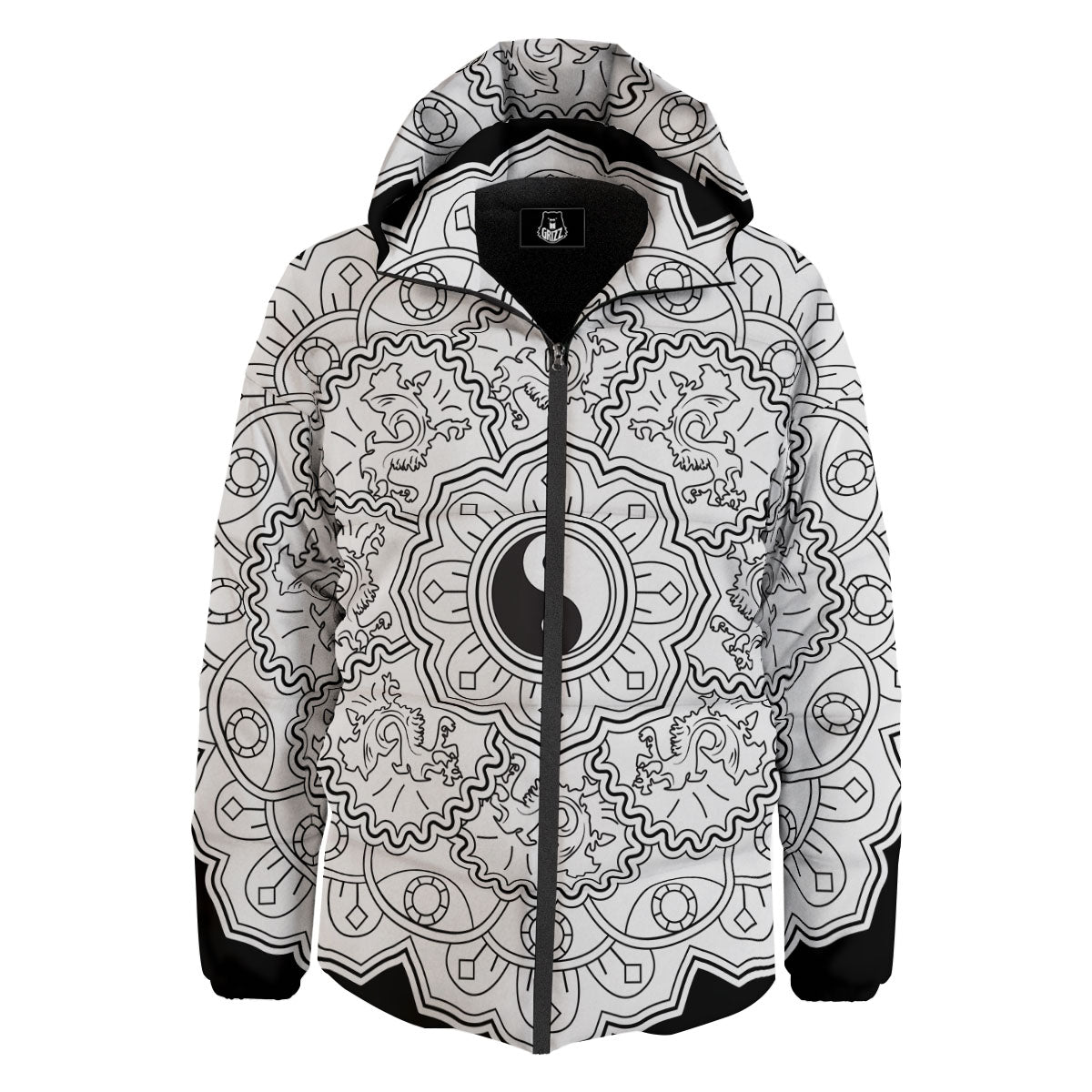 Yin Yang Mandala White And Black Print Down Jacket-grizzshop