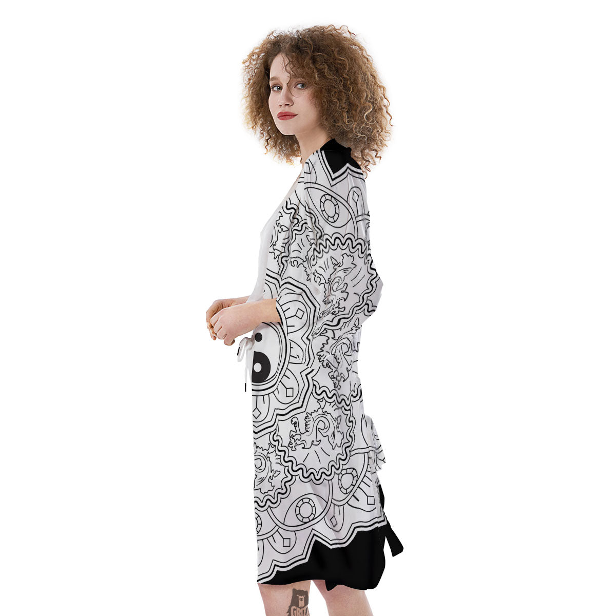 Yin Yang Mandala White And Black Print Kimono-grizzshop