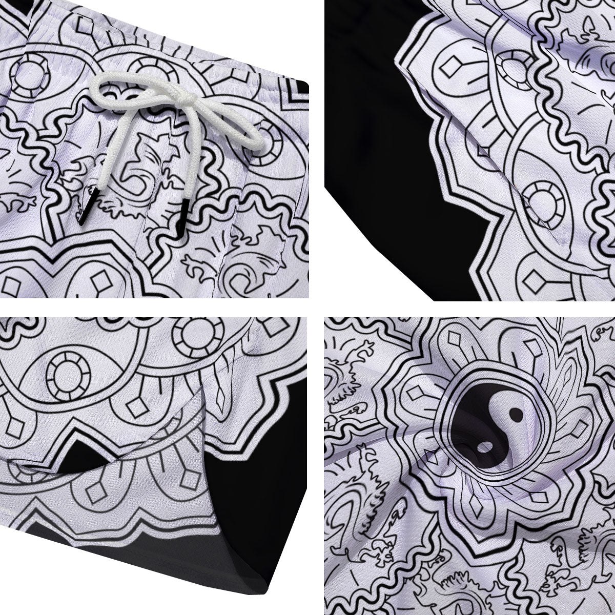 Yin Yang Mandala White And Black Print Men's Running Shorts-grizzshop