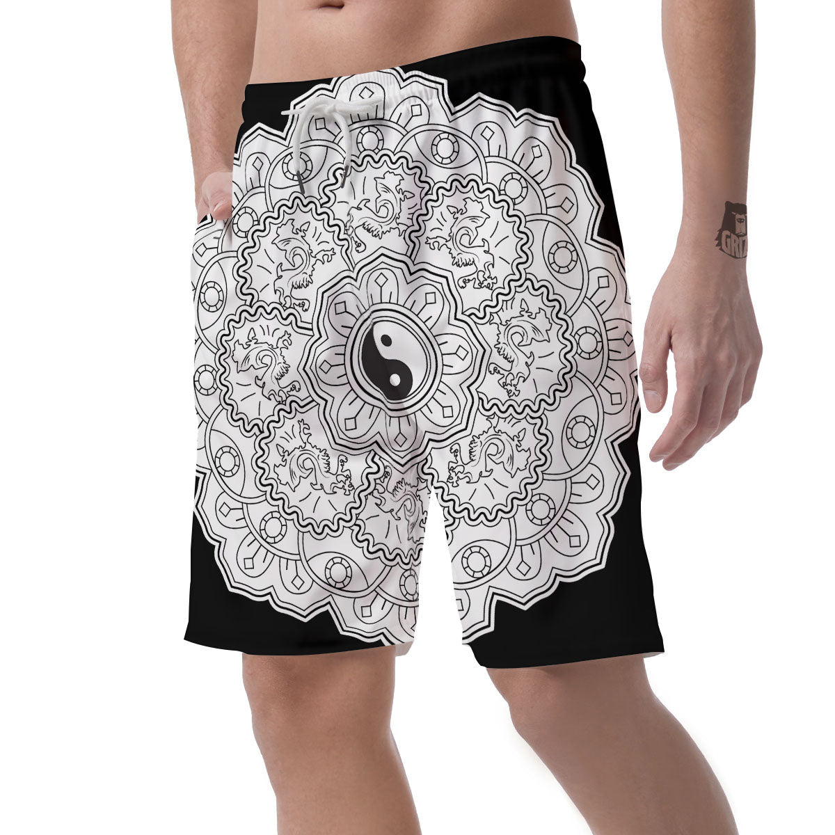Yin Yang Mandala White And Black Print Men's Shorts-grizzshop