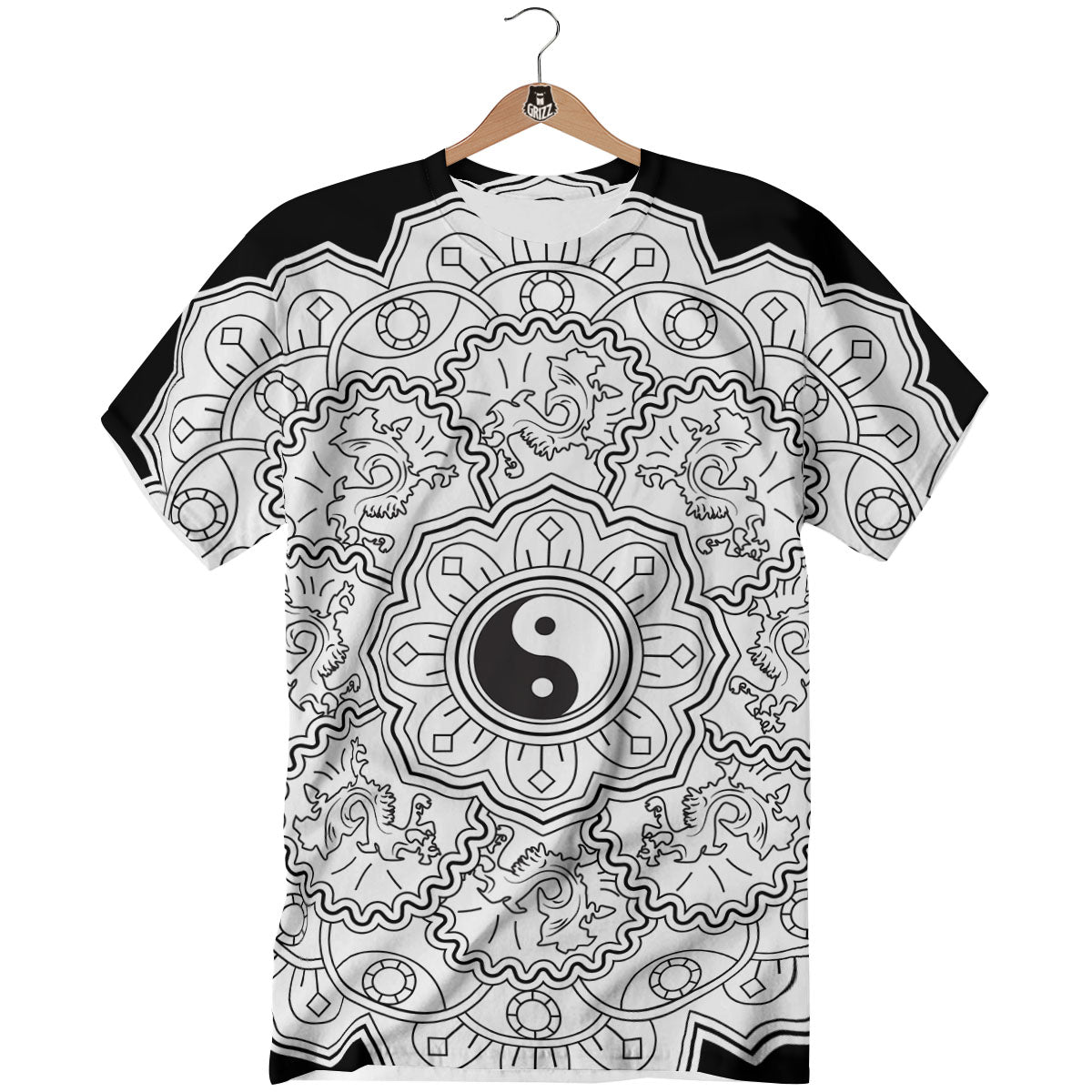 Yin Yang Mandala White And Black Print T-Shirt-grizzshop