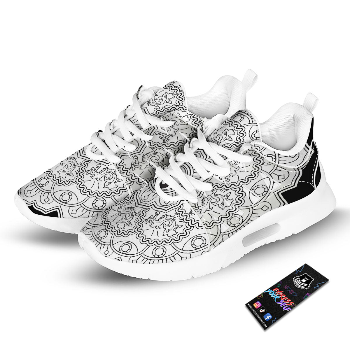 Yin Yang Mandala White And Black Print Tennis Shoes-grizzshop