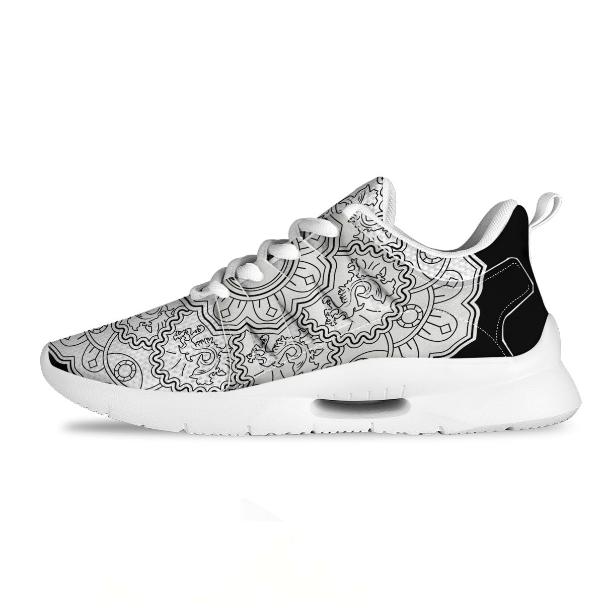Yin Yang Mandala White And Black Print Tennis Shoes-grizzshop