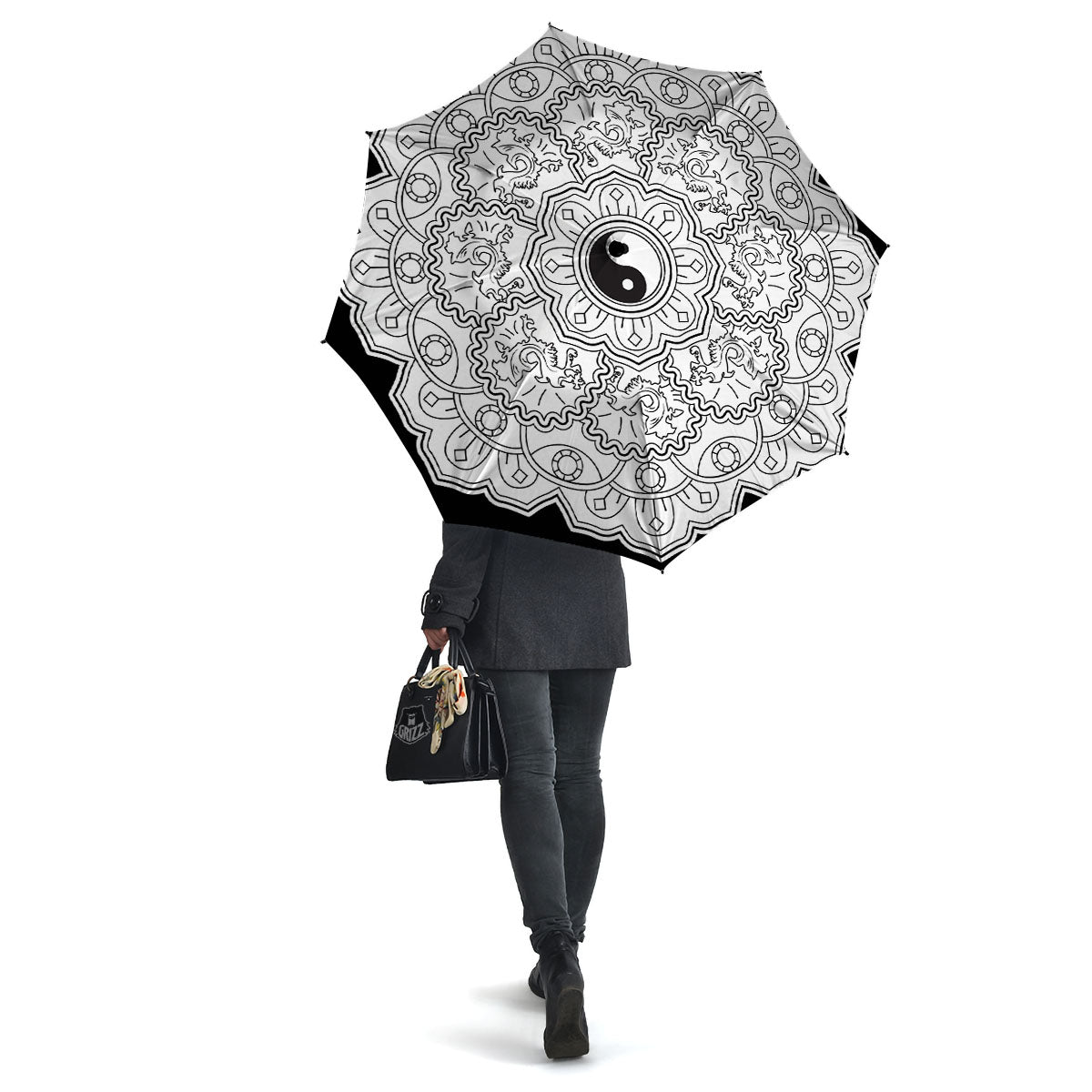 Yin Yang Mandala White And Black Print Umbrella-grizzshop