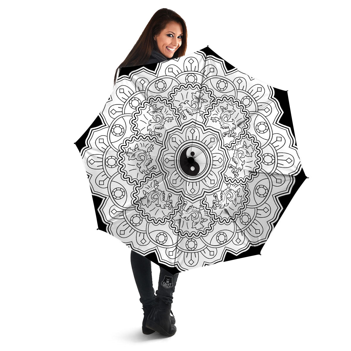 Yin Yang Mandala White And Black Print Umbrella-grizzshop