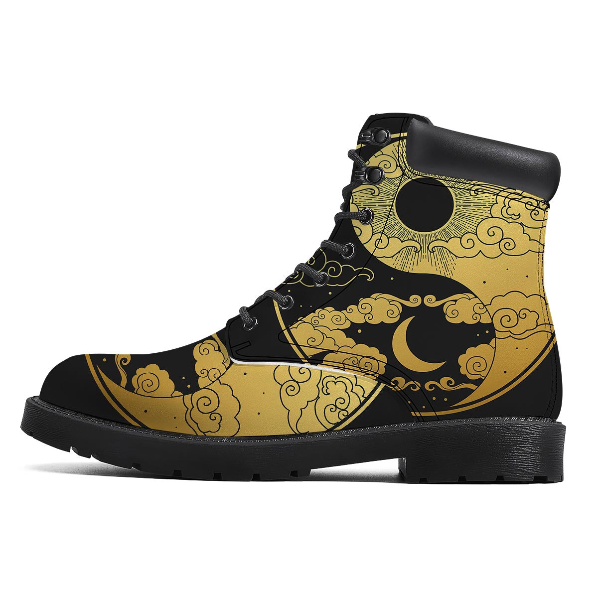 Yin Yang Moon And Sun Print Boots-grizzshop