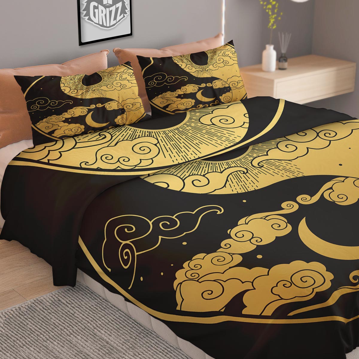 Yin Yang Moon And Sun Print Duvet Cover Bedding Set