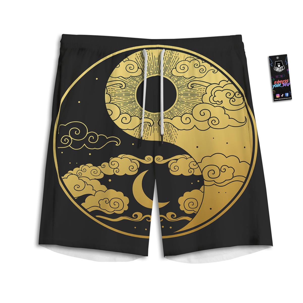 Yin Yang Moon And Sun Print Men's Athletic Shorts