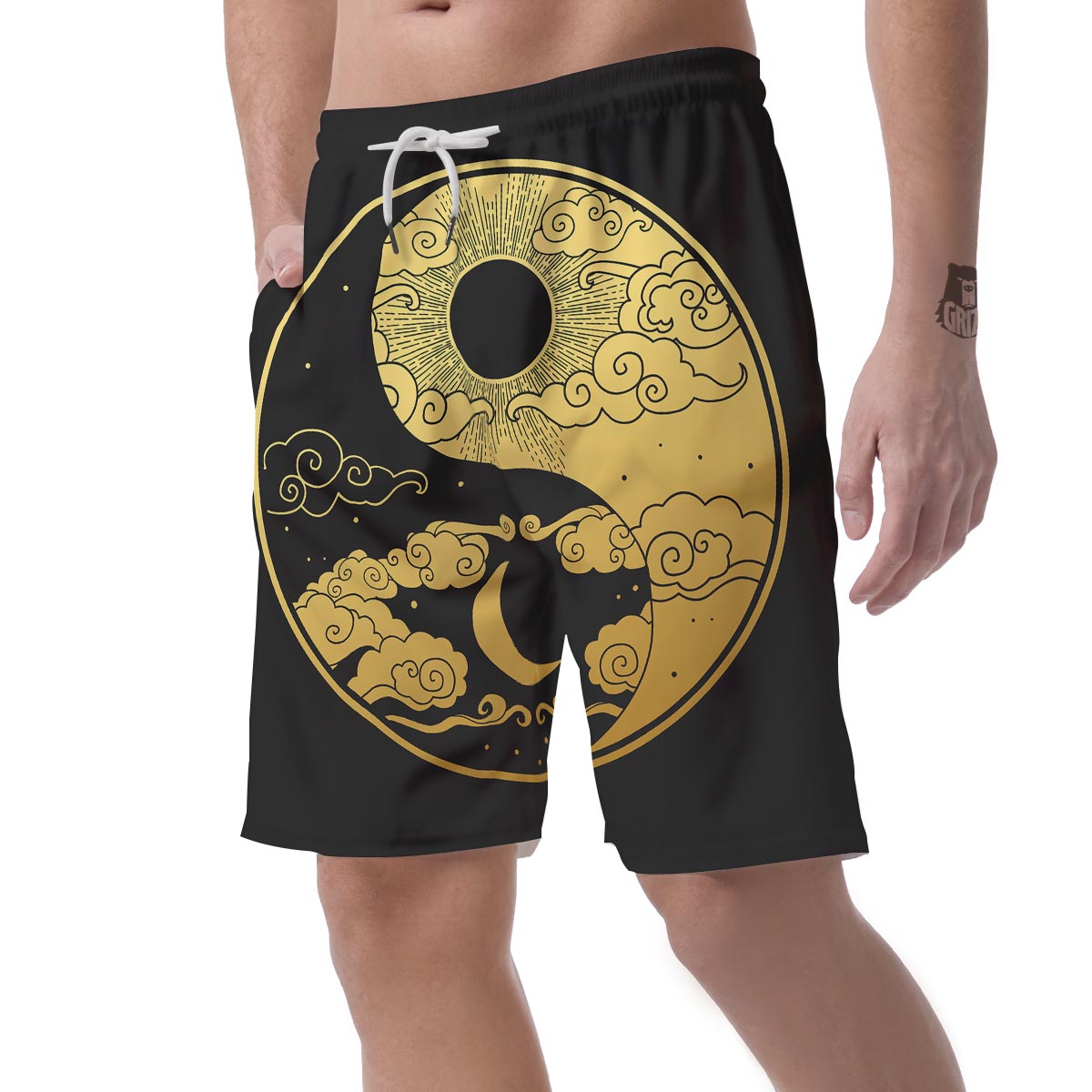 Yin Yang Moon And Sun Print Men's Shorts-grizzshop
