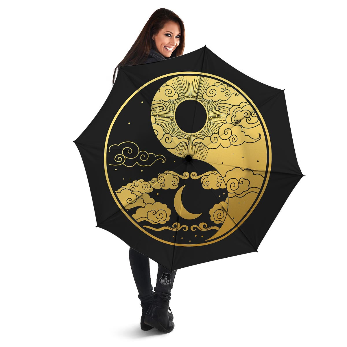 Yin Yang Moon And Sun Print Umbrella-grizzshop