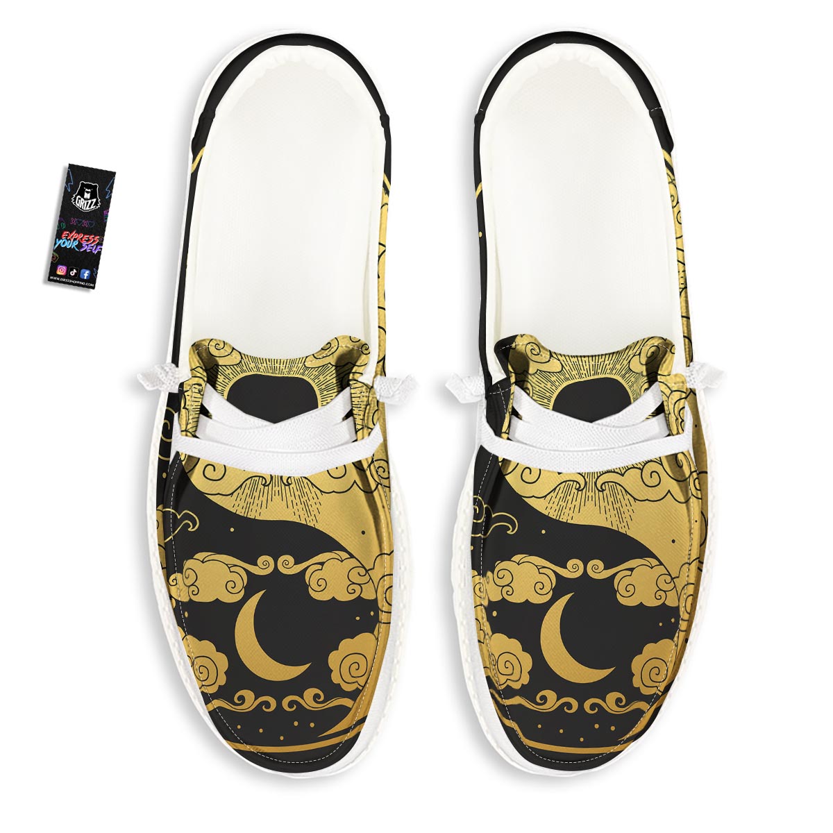 Yin Yang Moon And Sun Print White Loafers-grizzshop