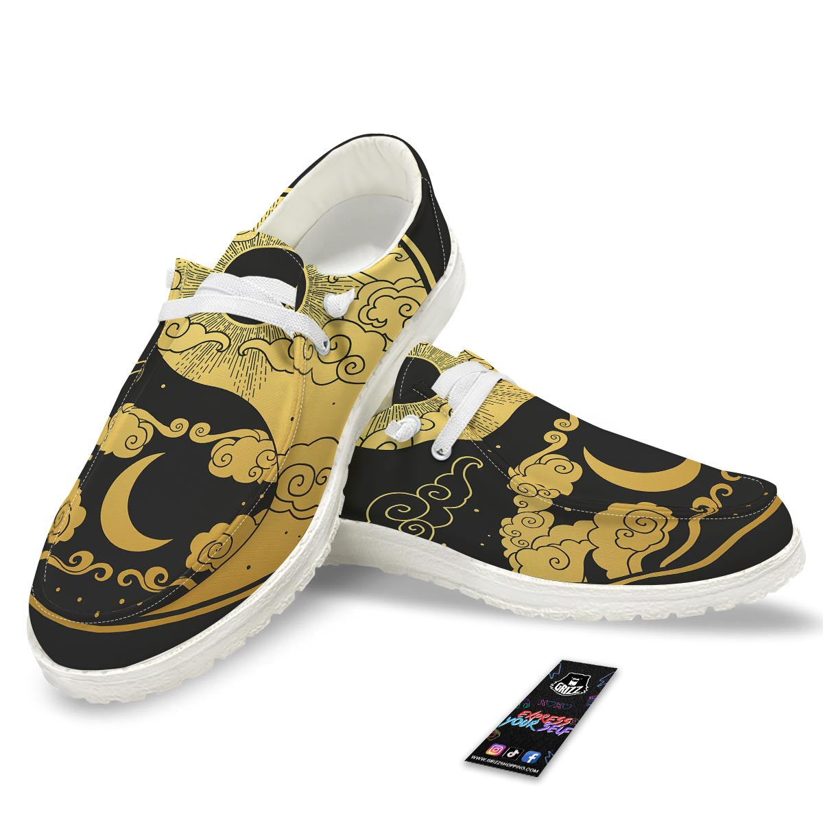 Yin Yang Moon And Sun Print White Loafers-grizzshop