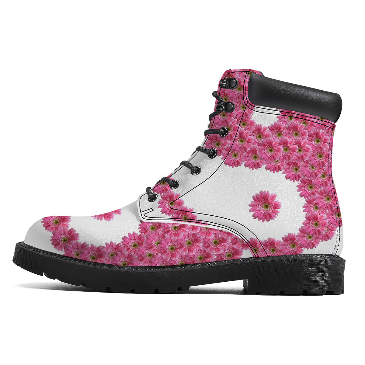 Yin Yang Pink Flowers Print Boots-grizzshop