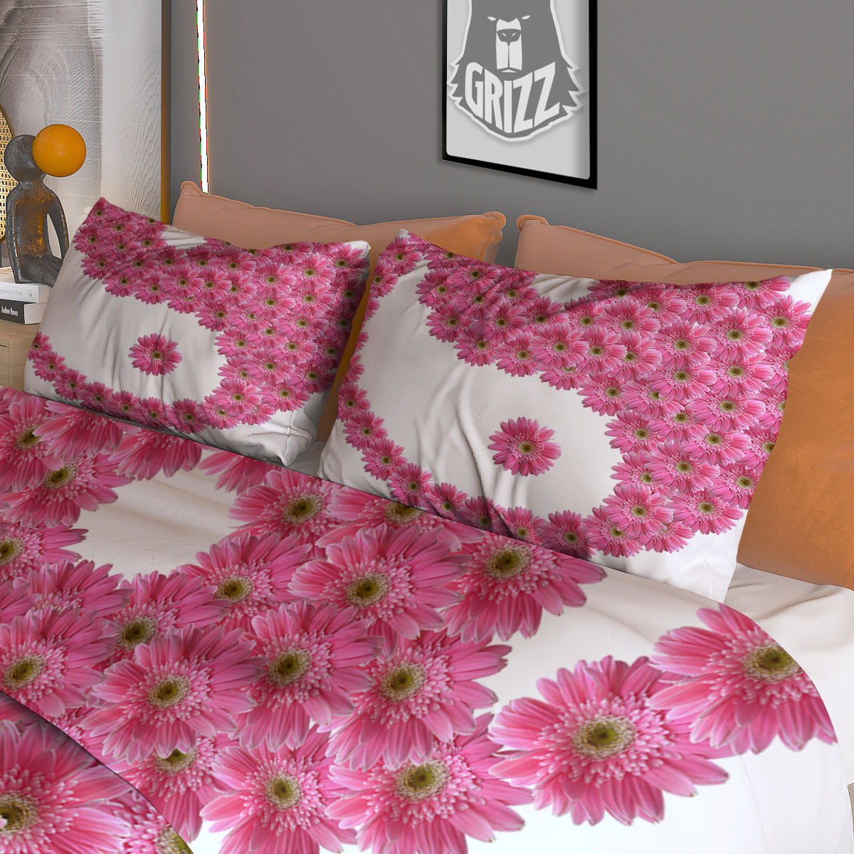 Yin Yang Pink Flowers Print Duvet Cover Bedding Set-grizzshop