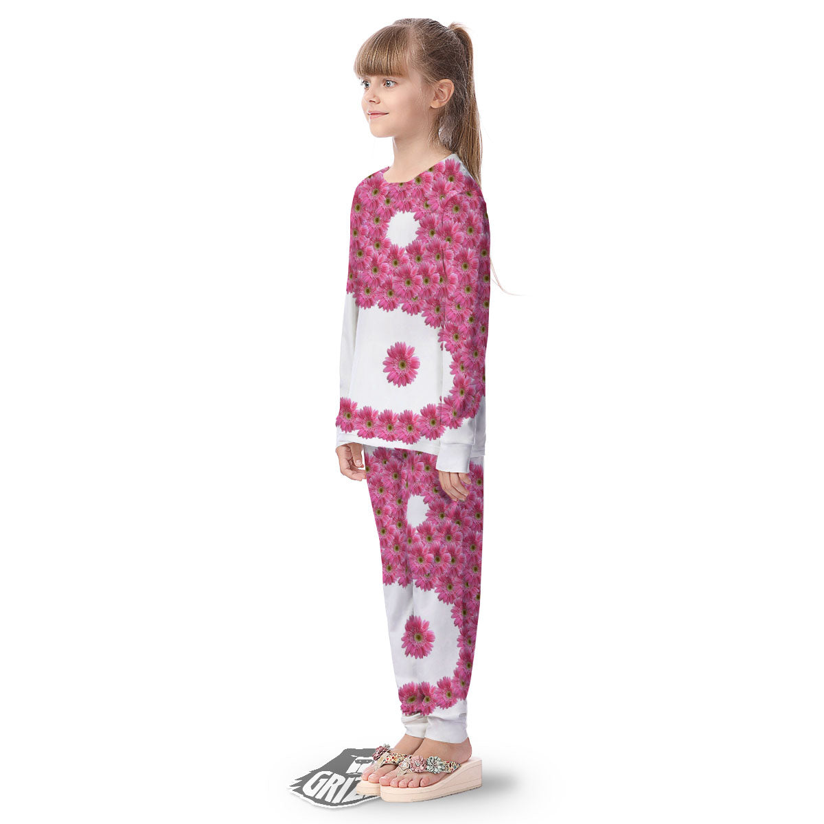 Yin Yang Pink Flowers Print Kid's Pajamas-grizzshop